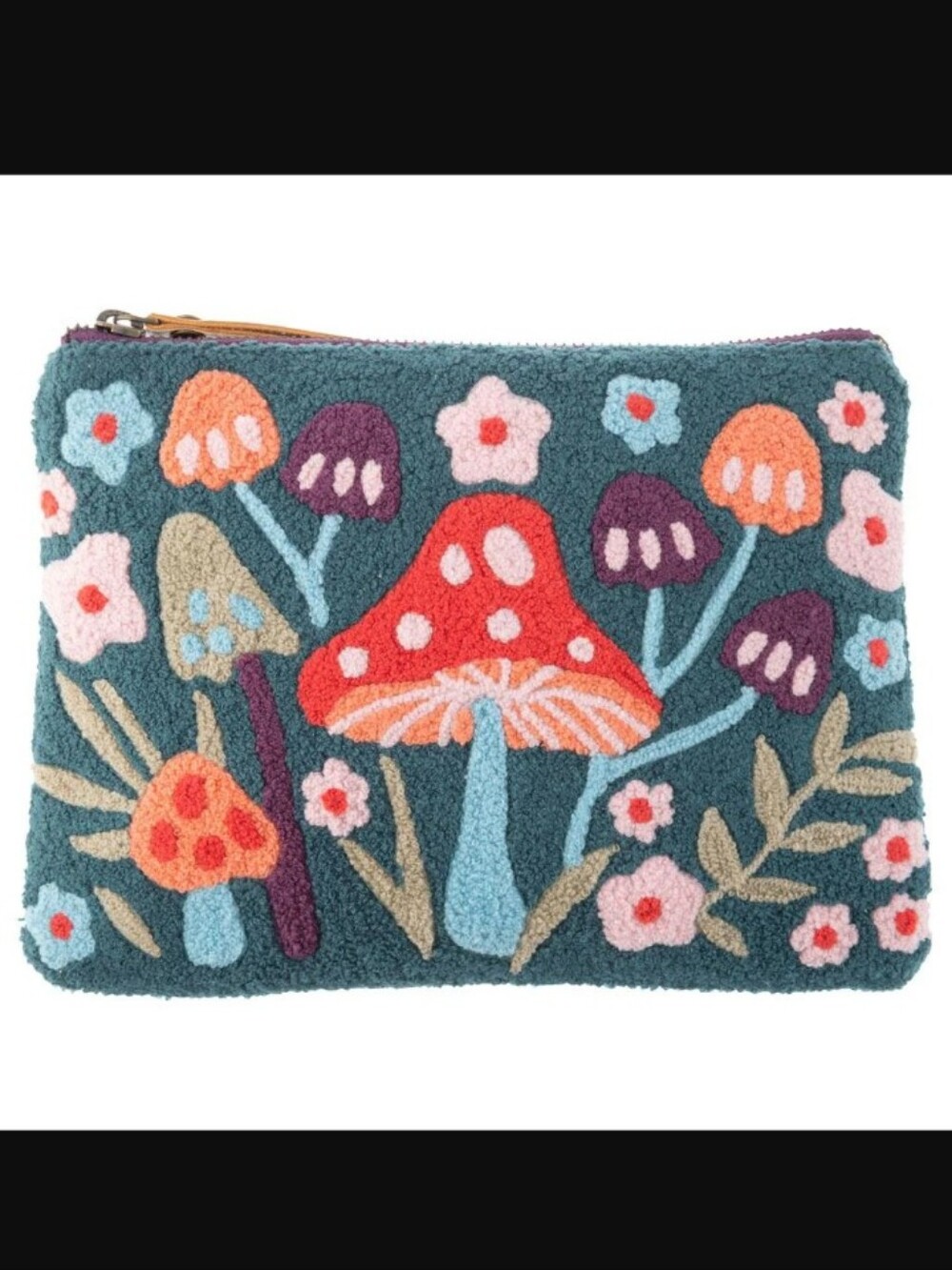 Karma Embroidered Mushroom 🍄 Carry All Zip Pouch (9.5 X 6.75)